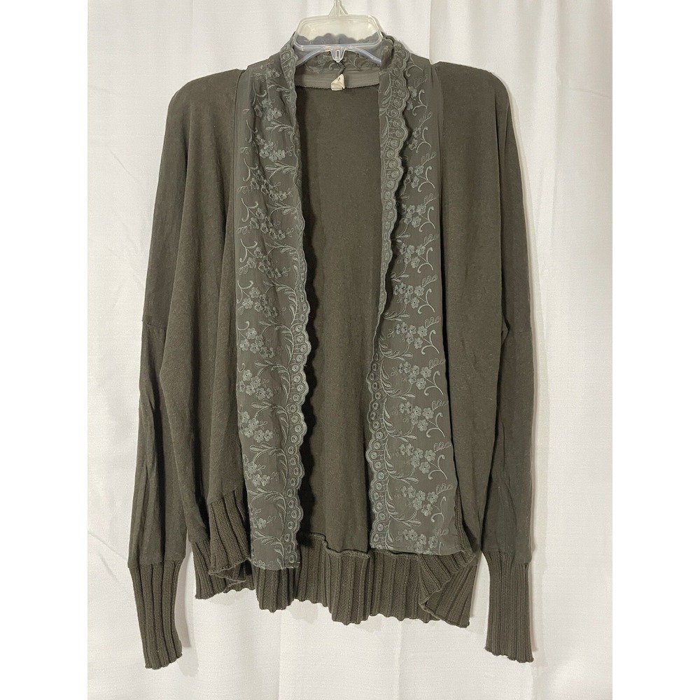 Anthropologie Tiny Olive Green Linen Blend Lightweight Cardigan Sweater M